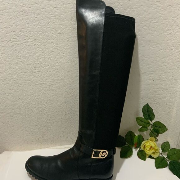 Michael Kors Black Leather  Zip Up over the knee Boots Size 9 M - Picture 1 of 14